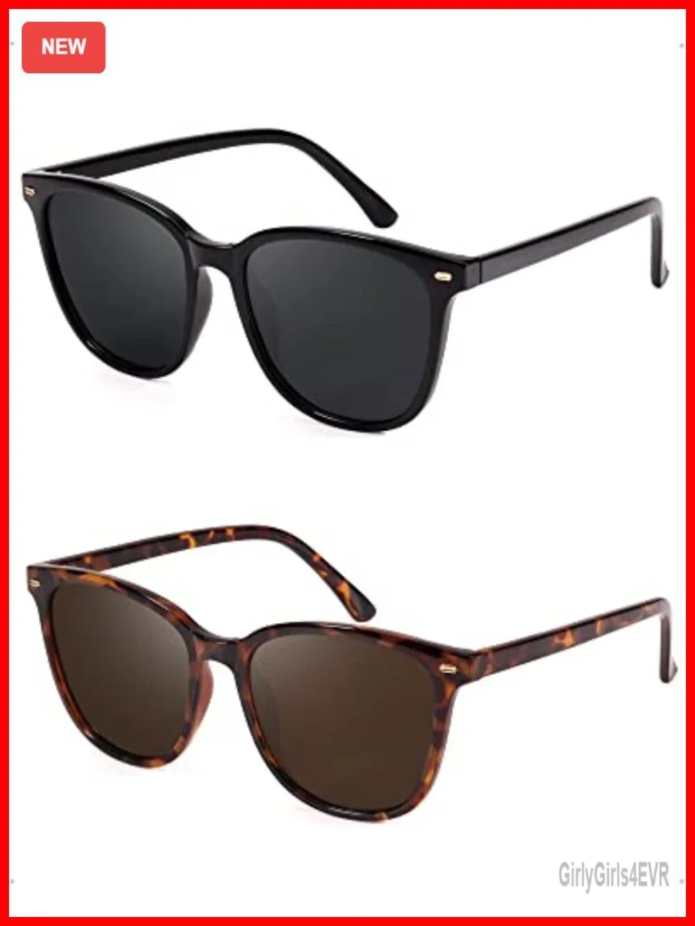 2 Pack Women's Sunglasses Polarized UV400 Protection Big Frame Fashion Shades